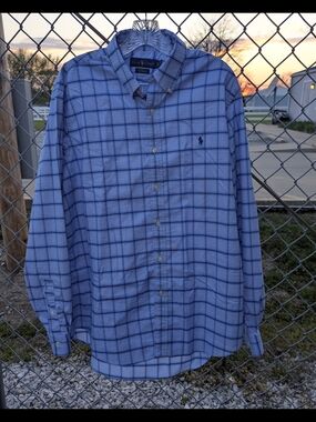 Ralph Lauren Classic Fit Performance Blue Plaid Button-Down Dress Shirt XL